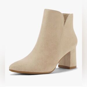 mysoft Ankle Boots Chunky Block Low Heel Comfortable Pointed Toe Side V Booties